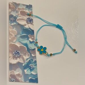 Dual Purposed Light Blue Cord Daisy Charm Bracelet and Matching Bookmark